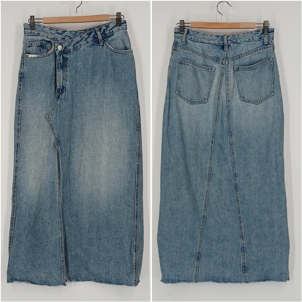 Zara Asymmetrical Denim Midi Skirt